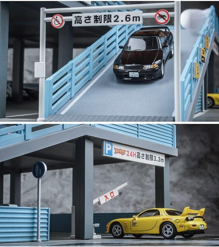 1:64 Japanese style double deck parking lot, Display Case for Model Car!